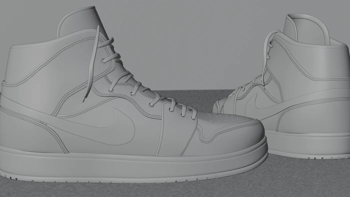 Avant : rendu 3D grisé d'une paire de sneakers montantes, sans matière