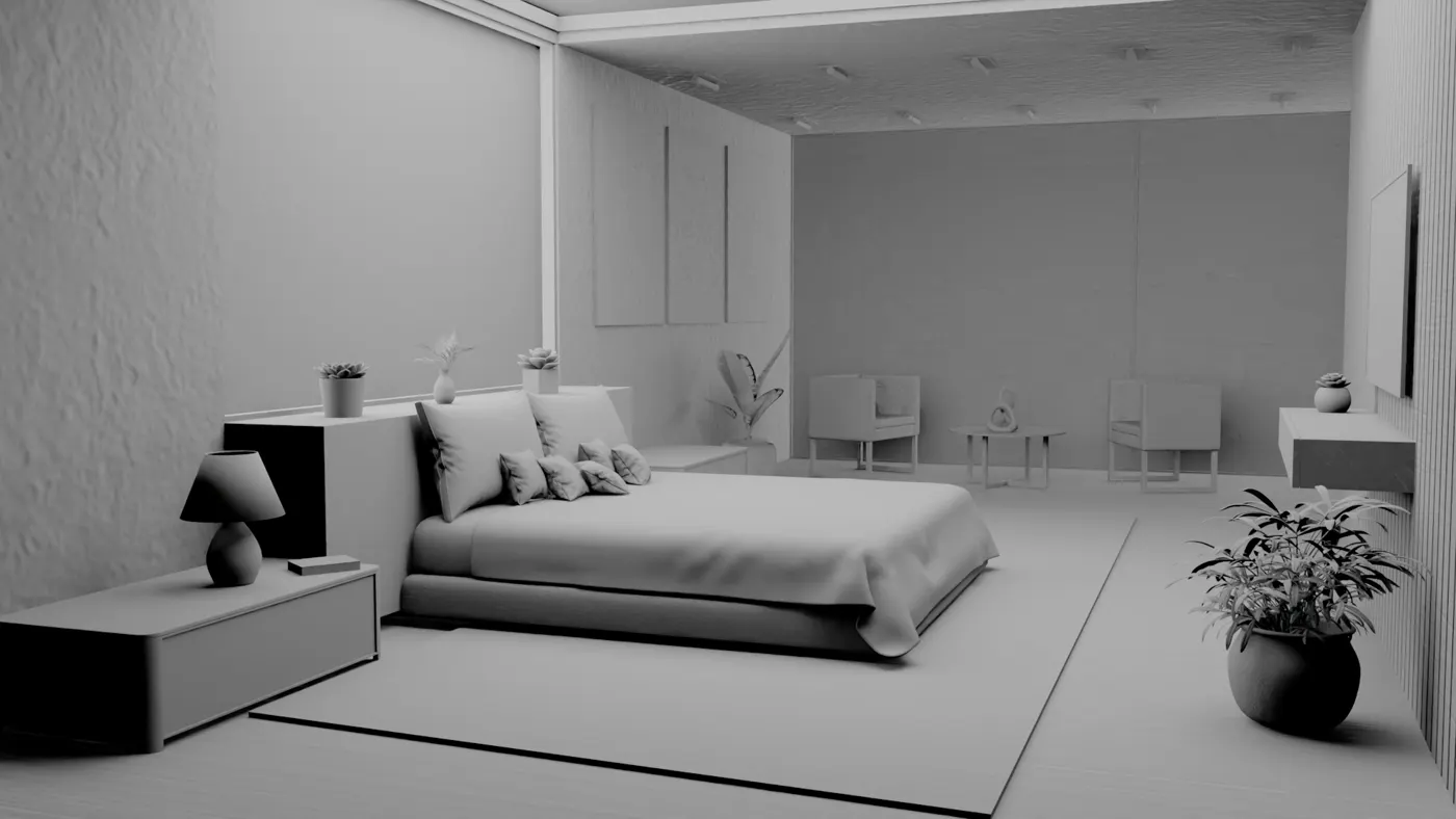 Base 3D : clay render de la scène Blender